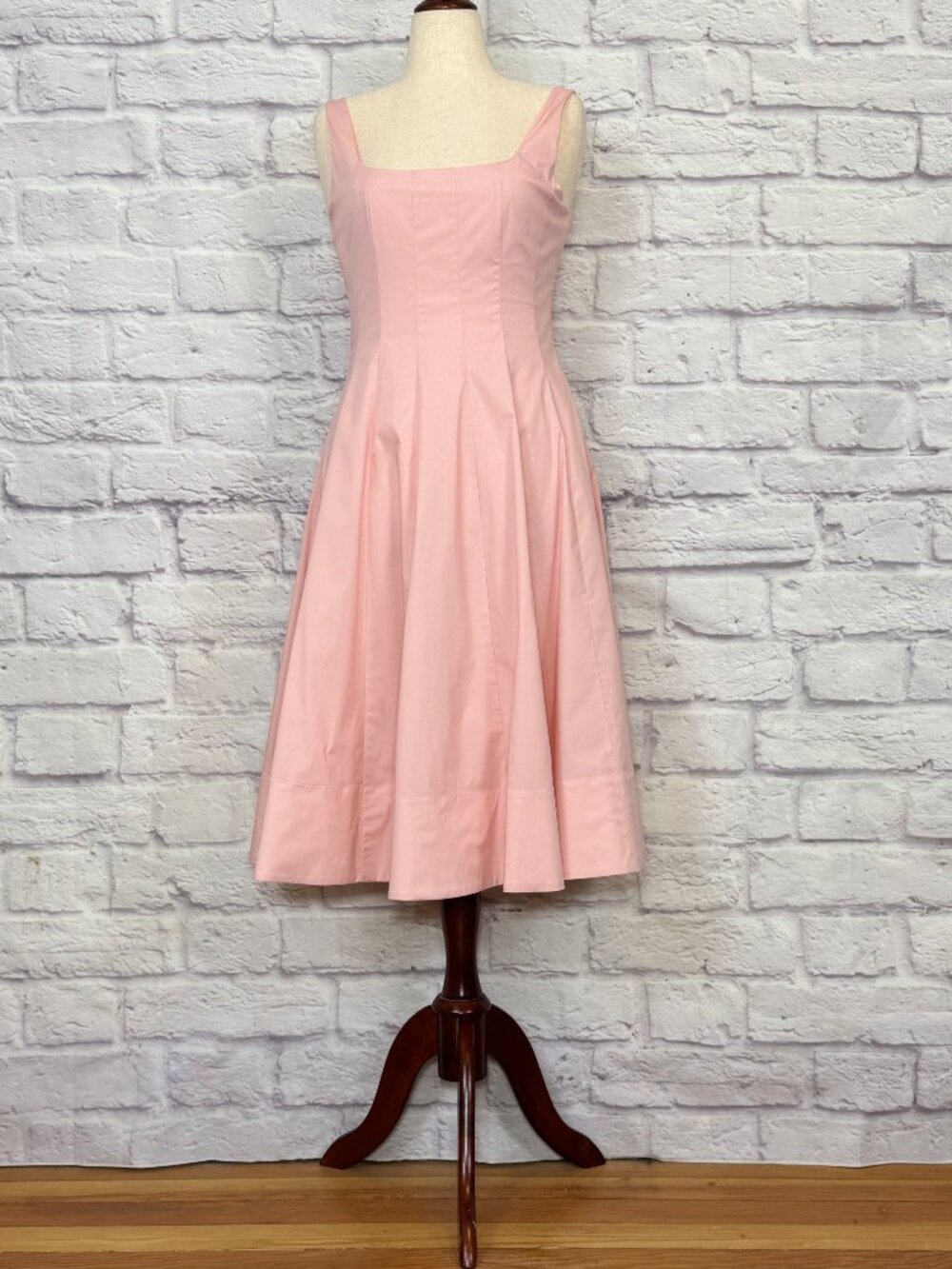 Staud Wells Pink Cotton Poplin Sleeveless Fit & Flare Dress